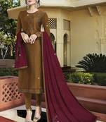 Mustard Embroidered Semi Stitched Salwar With Dupatta