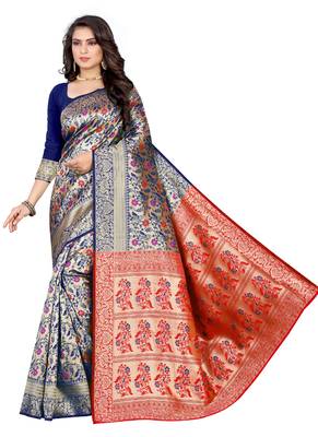 Blue Woven Art Silk Saree With Blouse 1