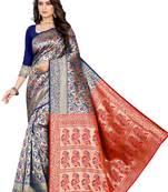 Blue Woven Art Silk Saree With Blouse
