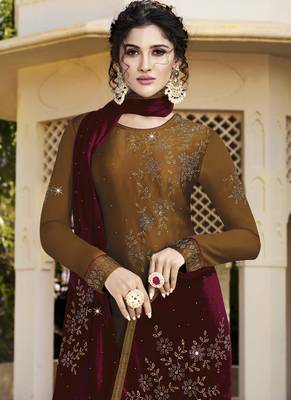 Mustard Embroidered Semi Stitched Salwar With Dupatta 2