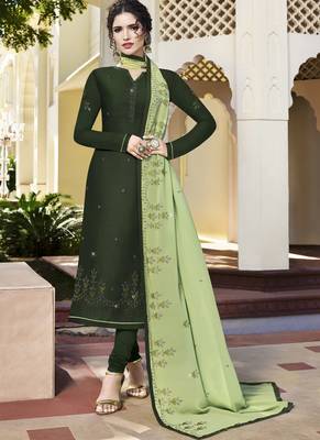 Green Embroidered Semi Stitched Salwar With Dupatta 1
