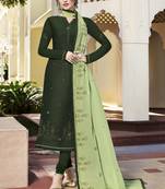 Green Embroidered Semi Stitched Salwar With Dupatta