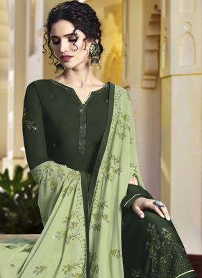 Green Embroidered Semi Stitched Salwar With Dupatta 2