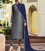 Grey Embroidered Semi Stitched Salwar With Dupatta