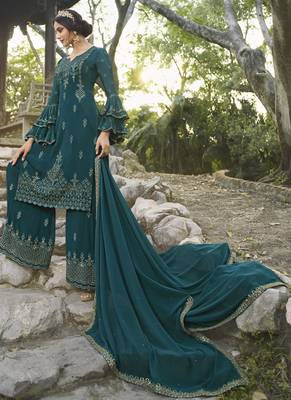Green Embroidered Semi Stitched Salwar With Dupatta 1