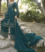 Green Embroidered Semi Stitched Salwar With Dupatta