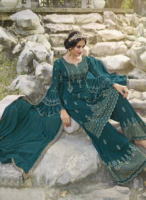 Green Embroidered Semi Stitched Salwar With Dupatta 2