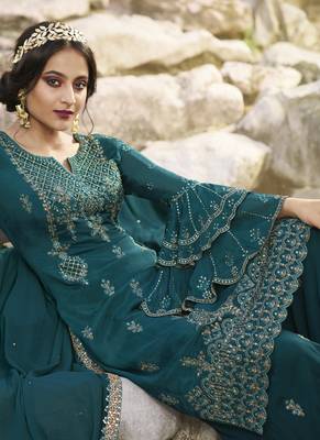 Green Embroidered Semi Stitched Salwar With Dupatta 3