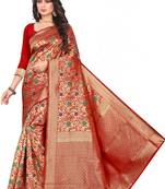 Cream Woven Art Silk Saree With Blouse