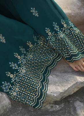 Green Embroidered Semi Stitched Salwar With Dupatta 4