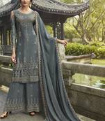 Grey Embroidered Semi Stitched Salwar With Dupatta