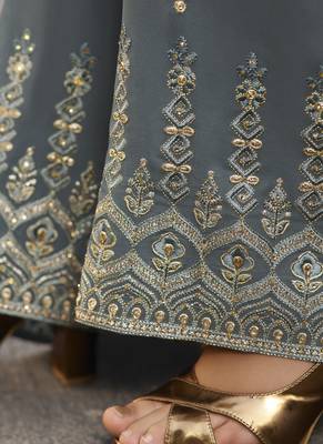 Grey Embroidered Semi Stitched Salwar With Dupatta 4