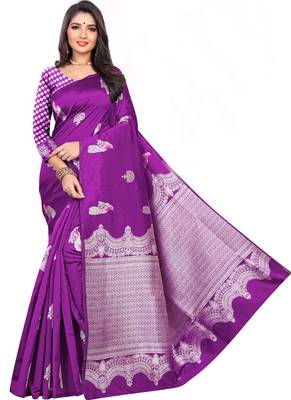 Purple Woven Art Silk Saree With Blouse 1