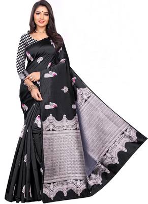 Black Woven Art Silk Saree With Blouse 1