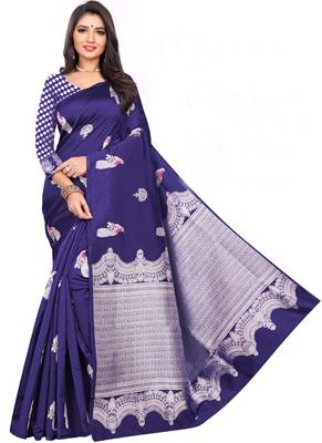 Blue Woven Art Silk Saree With Blouse 1