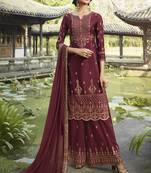 Maroon Embroidered Semi Stitched Salwar With Dupatta