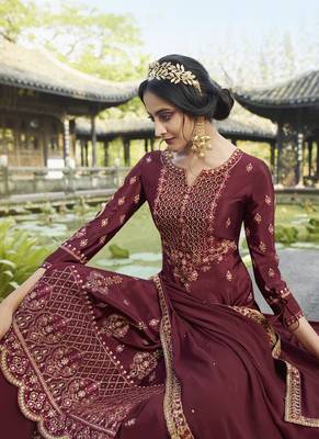 Maroon Embroidered Semi Stitched Salwar With Dupatta 2