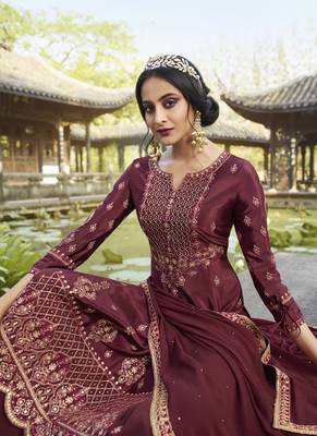 Maroon Embroidered Semi Stitched Salwar With Dupatta 3