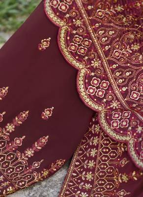 Maroon Embroidered Semi Stitched Salwar With Dupatta 4