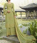 Green Embroidered Semi Stitched Salwar With Dupatta