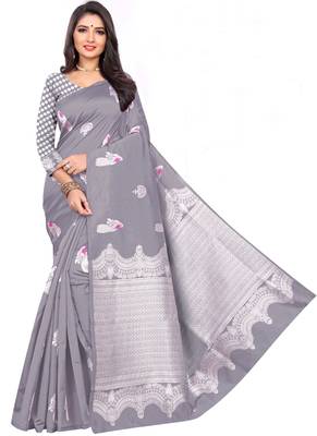 Grey Woven Art Silk Saree With Blouse 1