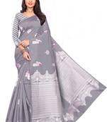 Grey Woven Art Silk Saree With Blouse