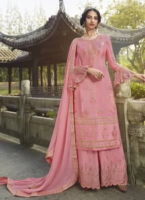 Pink Embroidered Semi Stitched Salwar With Dupatta 1