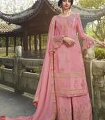 Pink Embroidered Semi Stitched Salwar With Dupatta