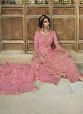 Pink Embroidered Semi Stitched Salwar With Dupatta 2