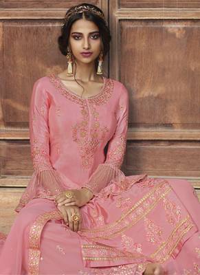 Pink Embroidered Semi Stitched Salwar With Dupatta 3