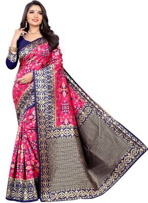Magenta Woven Art Silk Saree With Blouse 1