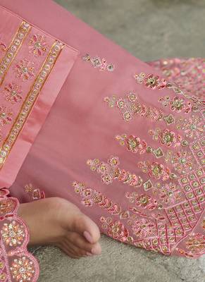 Pink Embroidered Semi Stitched Salwar With Dupatta 4