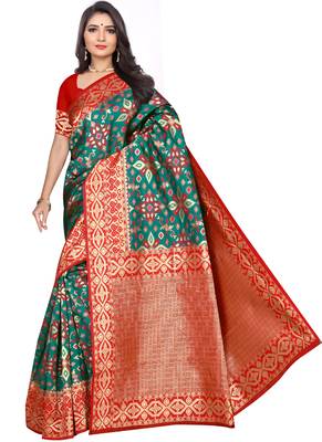 Green Woven Art Silk Saree With Blouse 1