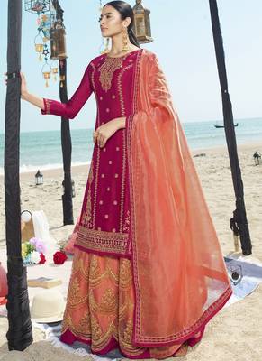 Magenta Embroidered Semi Stitched Salwar With Dupatta 1