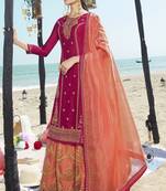 Magenta Embroidered Semi Stitched Salwar With Dupatta