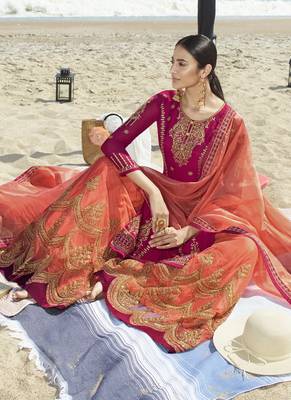 Magenta Embroidered Semi Stitched Salwar With Dupatta 2