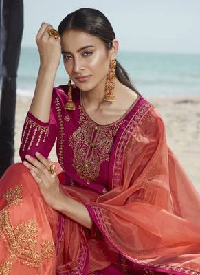 Magenta Embroidered Semi Stitched Salwar With Dupatta 4