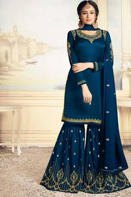 Blue Embroidered Georgette Semi Stitched Salwar With Dupatta 1