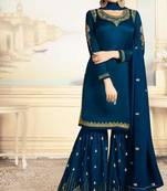 Blue Embroidered Georgette Semi Stitched Salwar With Dupatta