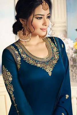 Blue Embroidered Georgette Semi Stitched Salwar With Dupatta 2