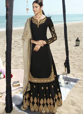 Black Embroidered Semi Stitched Salwar With Dupatta 1