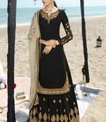 Black Embroidered Semi Stitched Salwar With Dupatta