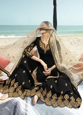 Black Embroidered Semi Stitched Salwar With Dupatta 2