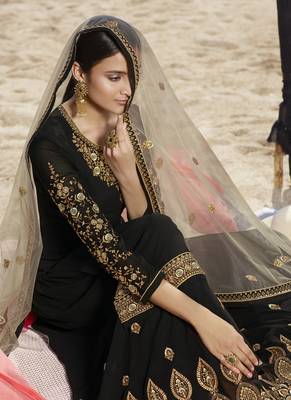 Black Embroidered Semi Stitched Salwar With Dupatta 3