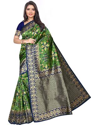 Green Woven Art Silk Saree With Blouse 1