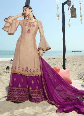 Beige Embroidered Semi Stitched Salwar With Dupatta 1