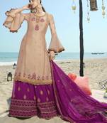 Beige Embroidered Semi Stitched Salwar With Dupatta