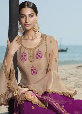 Beige Embroidered Semi Stitched Salwar With Dupatta 3