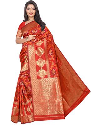Orange Woven Art Silk Saree With Blouse 1