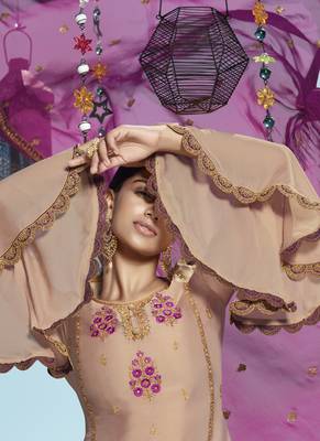 Beige Embroidered Semi Stitched Salwar With Dupatta 4
